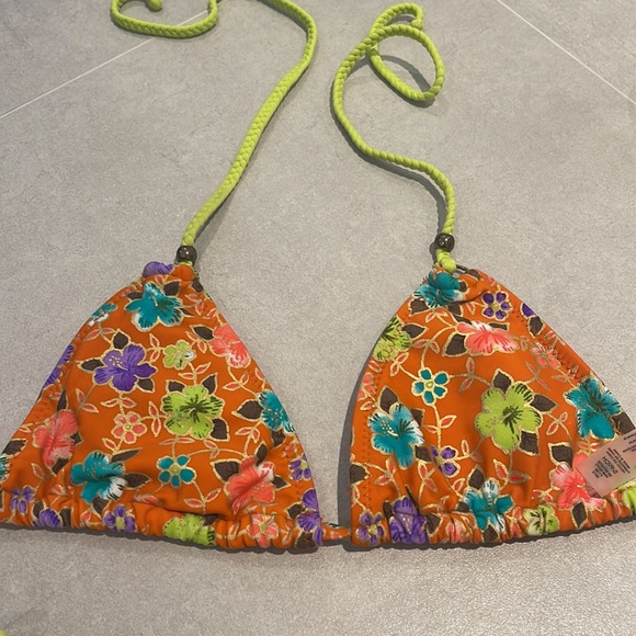 Women size small Neon bikini top and bottom set size ties triangle top - Picture 4 of 8